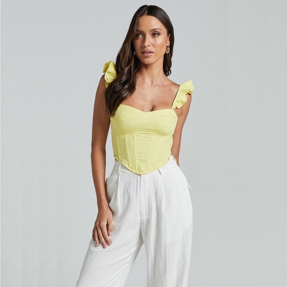 Showpo. Tops - Showpo. Braylen Sweetheart Flutter Sleeve Corset Top in Sun Yellow